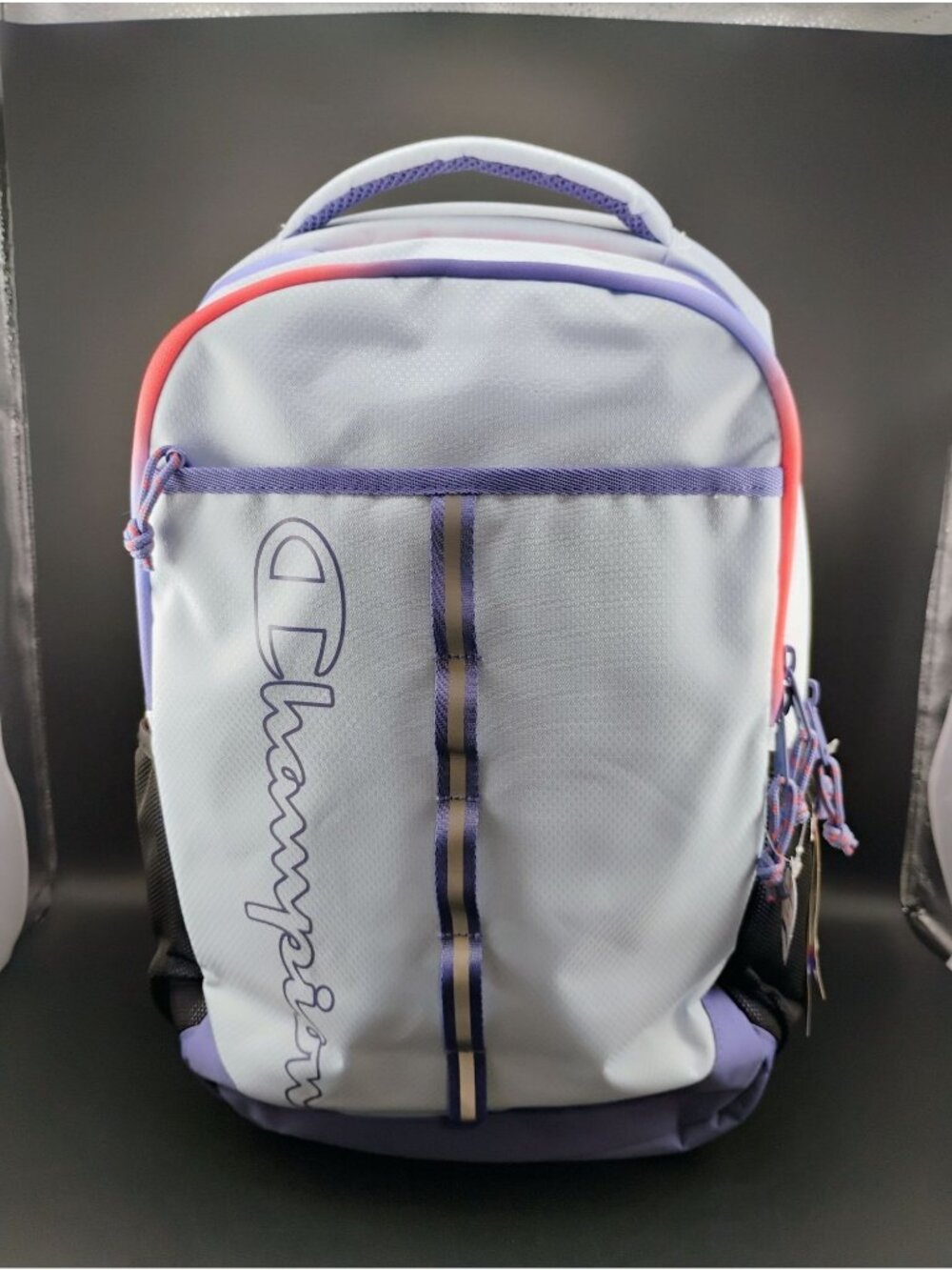 Champion Backpack Purple White Red Mesh Trim Gym School Bookbag